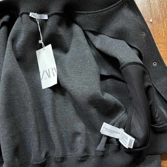 NWT Zara Gray Felt Soft Cropped Bomber Jacket S - Picture 6 of 6